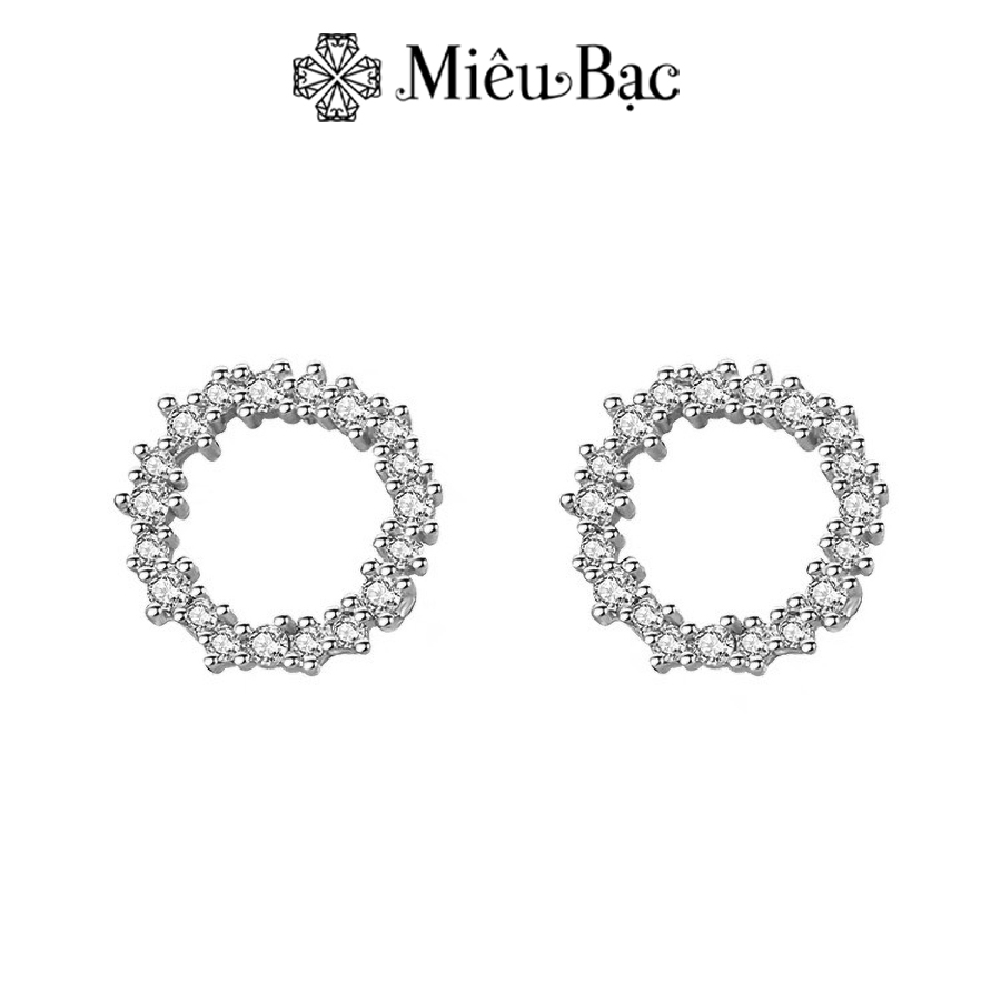Bông tai bạc nữ Miêu Bạc tròn đính đá lấp lánh chất liệu bạc s925 thời trang phụ kiện trang sức nữ B400164x