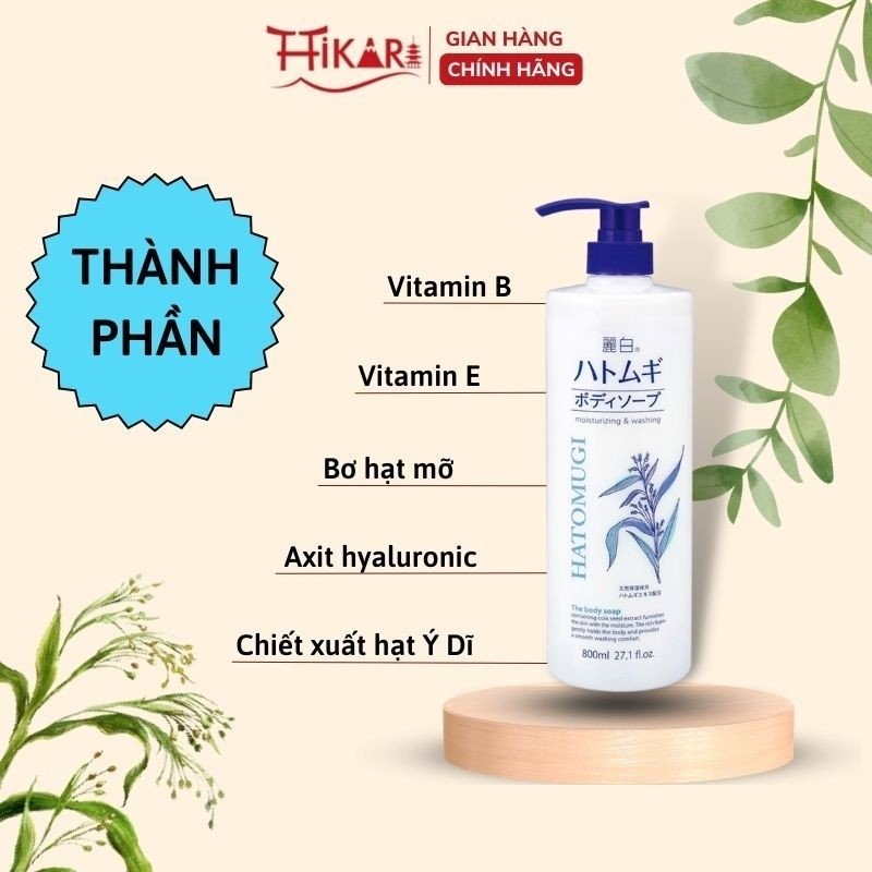 Ảnh Sữa tắm ý dĩ sáng da Reihaku Hatomugi Body Soap giảm mụn dưỡng ẩm 800ml 2