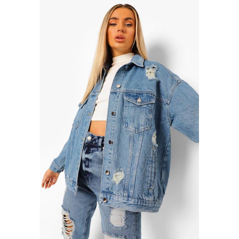 Áo khoác jean oversize cào rách 0207 | Shopee Việt Nam