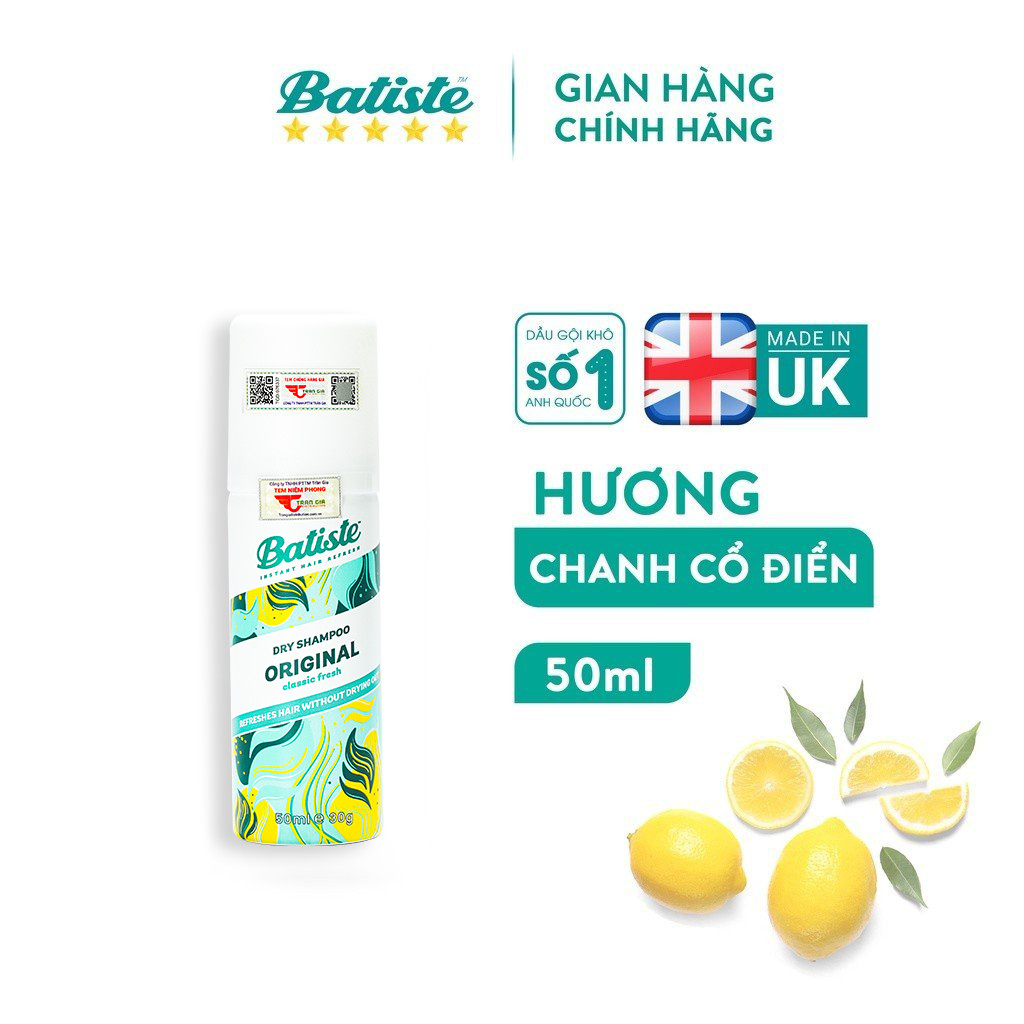 Dầu Gội Khô Hương Cổ Điển Batiste Dry Shampoo Clean & Classic Original 50ml