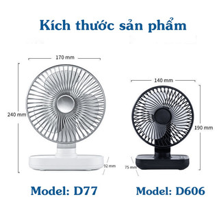 Quạt tích điện 2 cổng sạc, quạt mini để bàn pin 5000mah dùng liên tục đến 15h, quạt tích điện để bàn cỡ lớn xoay tự động