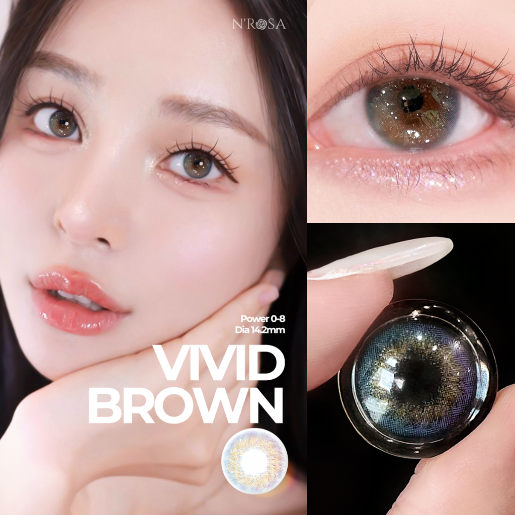 Lens nâu có độ cận N’Rosa VividBrown cho mắt thở cao cấp Angel Eyes phân phối | Độ cận 0-8 | Chất liệu Silicone Hydrogel