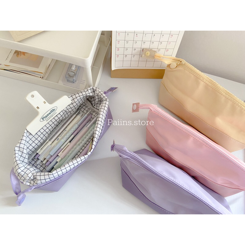 Túi đựng bút siêu to Pool Pencil Case màu pastel hoạ tiết caro Shopee