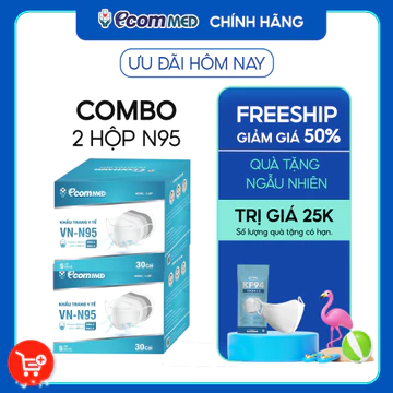 Combo 2 Hộp Khẩu Trang N95 EcomMed Chống Được 99% Vi Khuẩn, Chống Bụi Siêu Mịn (Hộp 30 Cái)