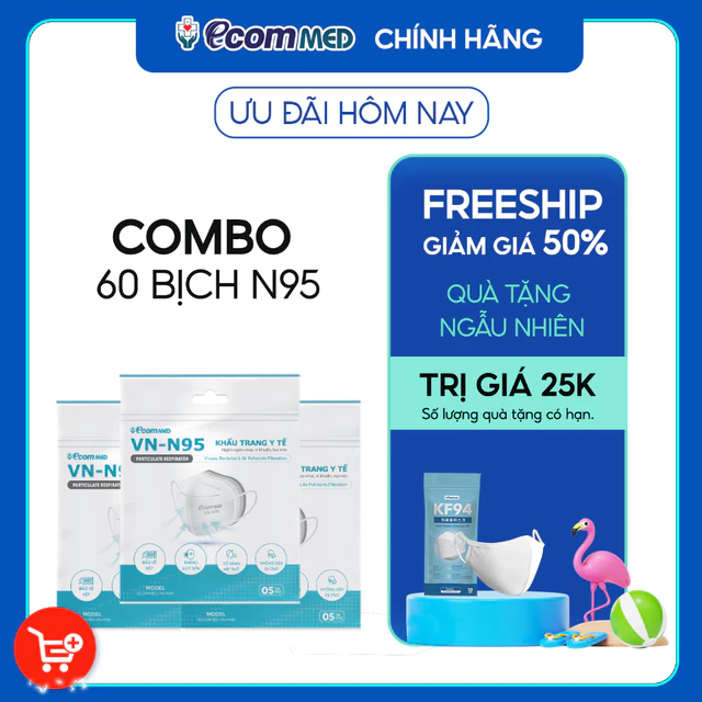 Combo 300 Cái Khẩu Trang N95 EcomMed (60 Bịch)