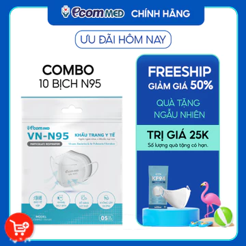 Combo 50 Cái Khẩu Trang N95 EcomMed Đạt Tiêu Chuẩn Của Bộ Y Tế (10 Bịch)