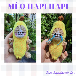 Móc khóa Mèo hapi hapi - mèo chuối - handmade len - amigurumi - crochet (Có chuông)