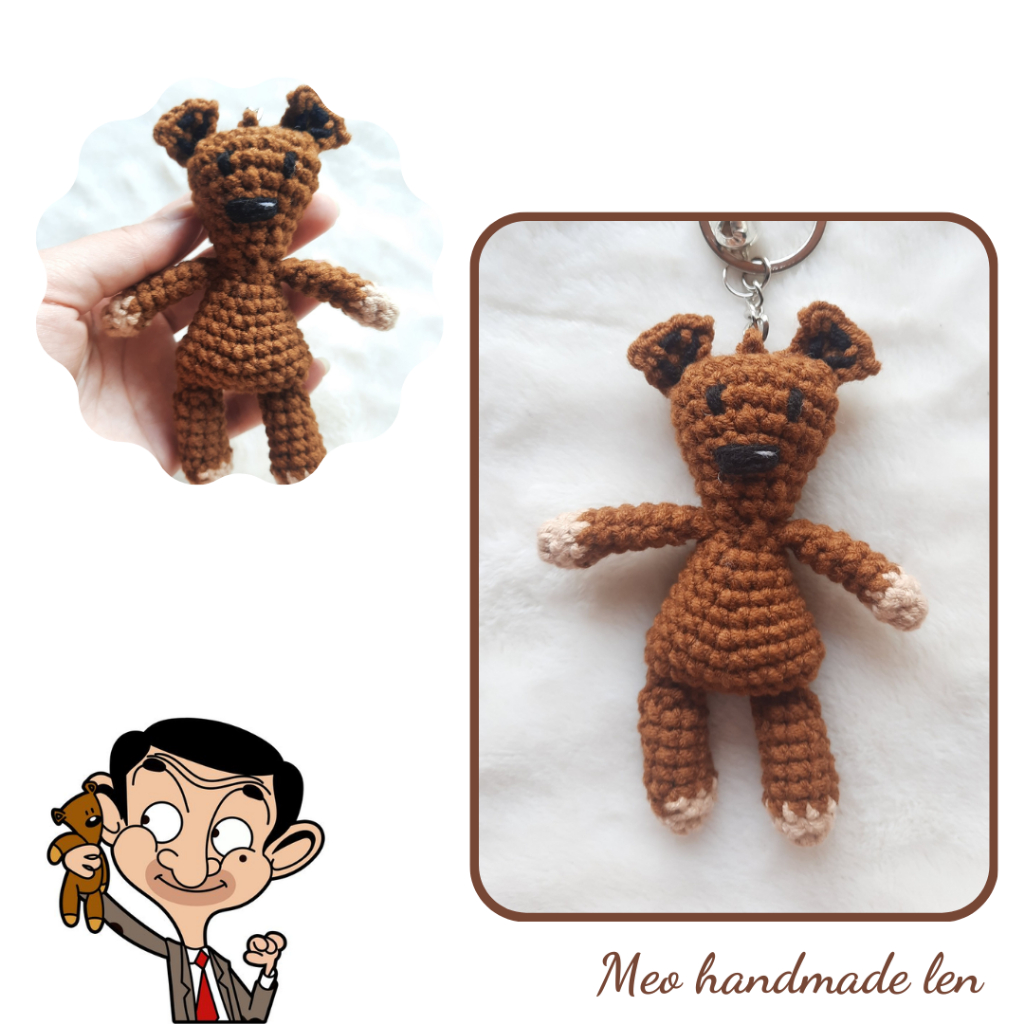 [có sẵn] Móc khóa gấu Teddy Mr Bean - Handmade len - Crochet - Amigurumi