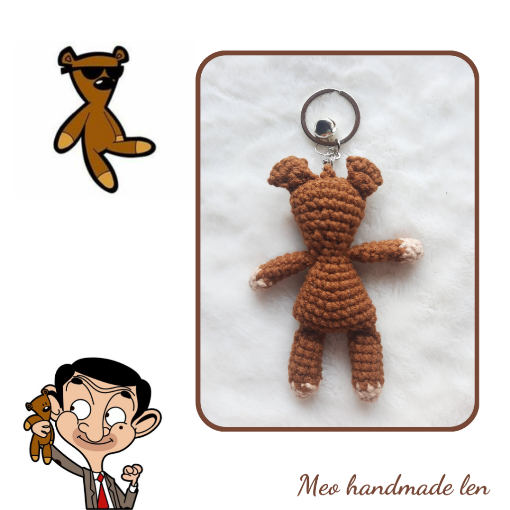 [có sẵn] Móc khóa gấu Teddy Mr Bean - Handmade len - Crochet - Amigurumi
