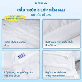 Ruột chăn bông tấm CHUMY chần 3 lớp, kích thước 2mx2m2, 4 góc có dây móc cố định chắc chắn