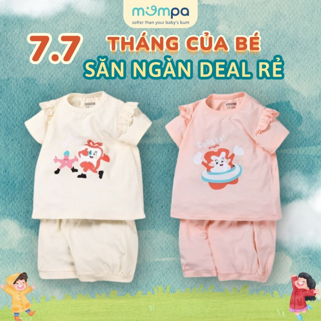 Bộ quần áo cộc tay cho bé Mompa 9 tháng - 4 tuổi vải Modal thoáng mát mềm mại co giãn thấm hút 224