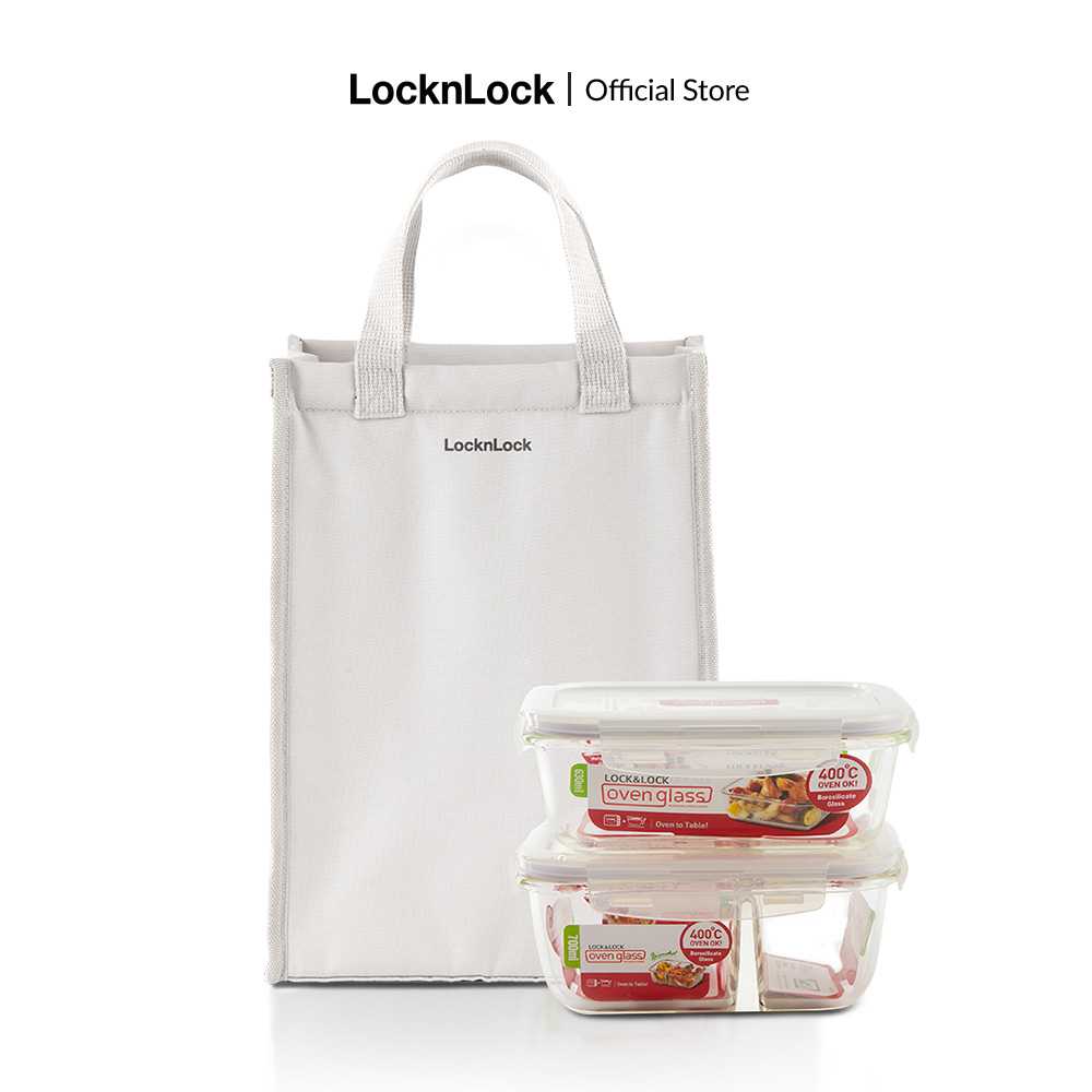 [Mã LIFEMC07CBAU giảm 50k đơn 350k] Bộ túi hộp cơm thủy tinh Lock&Lock Lunch box set - LLG428S2 (2 màu)