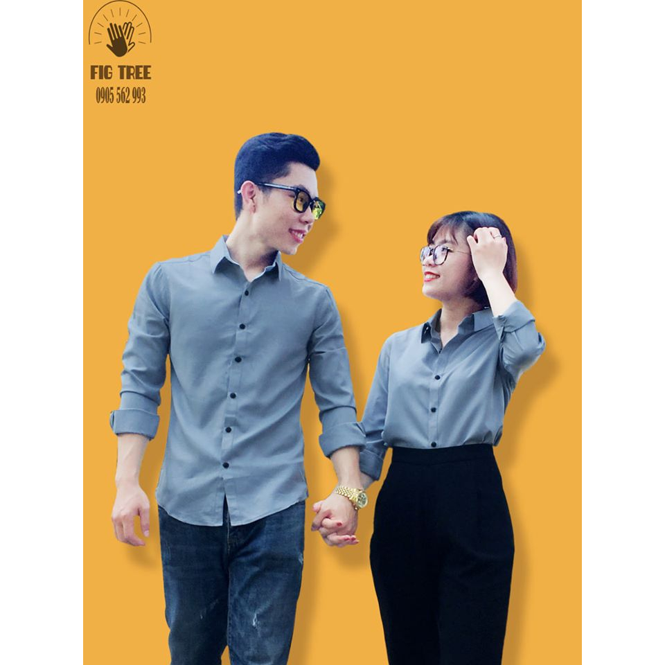 Set Áo Sơ Mi Gia Đình Fig Tree Màu Ghi Xám Sang Trọng( có bigsize đến 110kg)