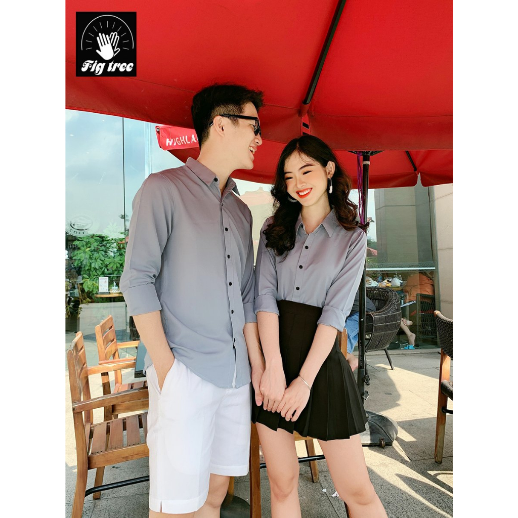 Set Áo Sơ Mi Gia Đình Fig Tree Màu Ghi Xám Sang Trọng( có bigsize đến 110kg)