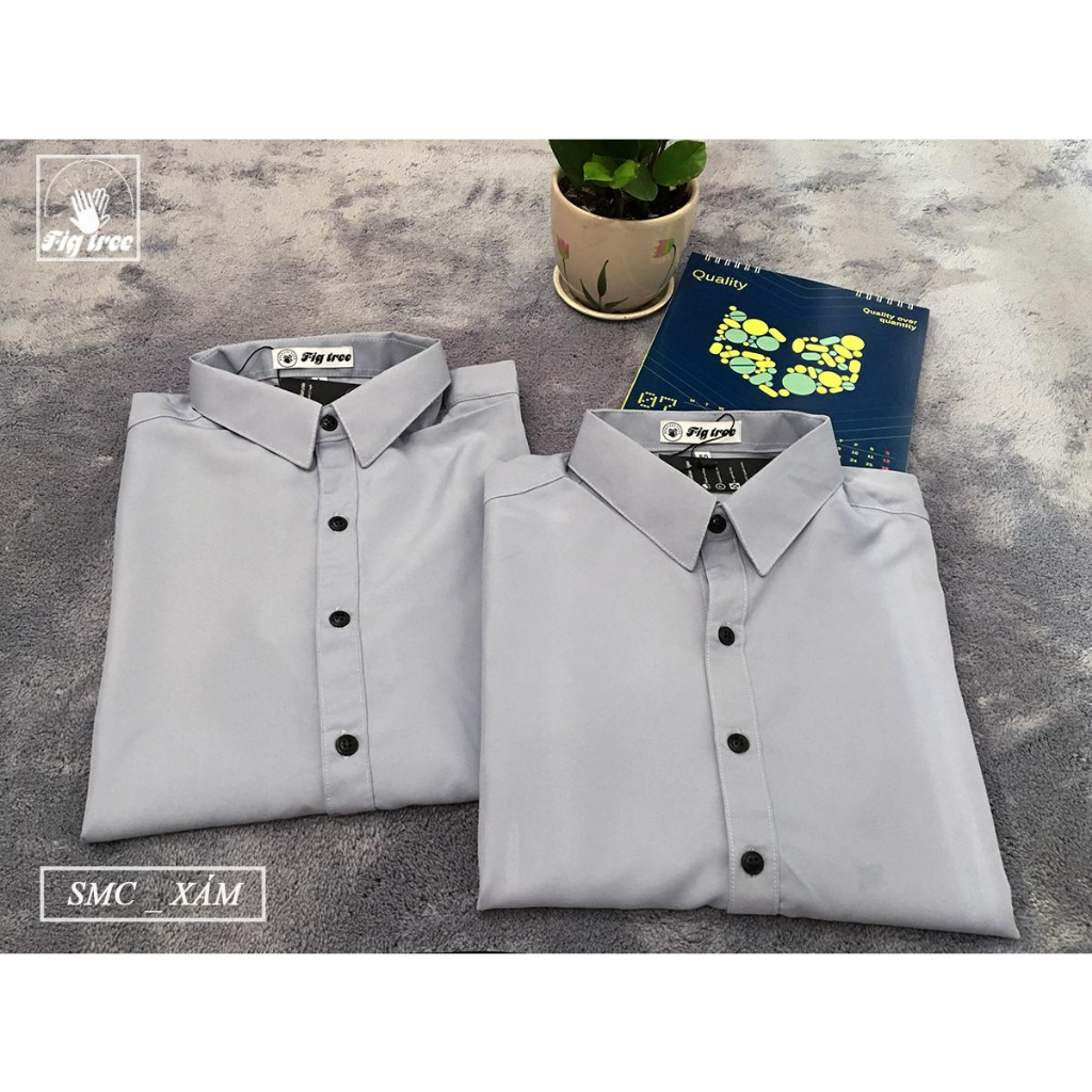 Set Áo Sơ Mi Gia Đình Fig Tree Màu Ghi Xám Sang Trọng( có bigsize đến 110kg)