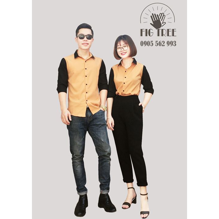 Set Áo Sơ Mi Gia Đình Fig Tree Màu Vàng Phối Đen Siêu Lạ Mắt