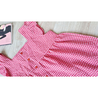 Áo kiểu babydoll dáng rộng tay cánh tiên cổ vuông hoạ tiết kẻ caro phong cách Hàn Quốc - me fashion
