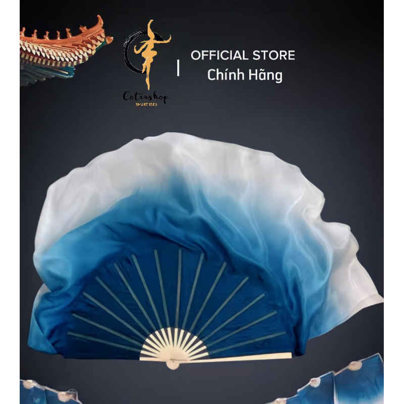 Quạt lụa dài múa cổ trang TQ (LOẠI THƯỜNG) - màu XANH trắng | Shopee ...