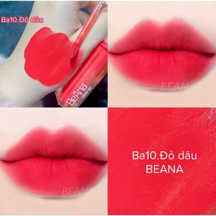 Son đỏ dâu son đỏ tươi, son đỏ cherry son beana chính hãng son kem lỳ không trôi, không gây khô môi