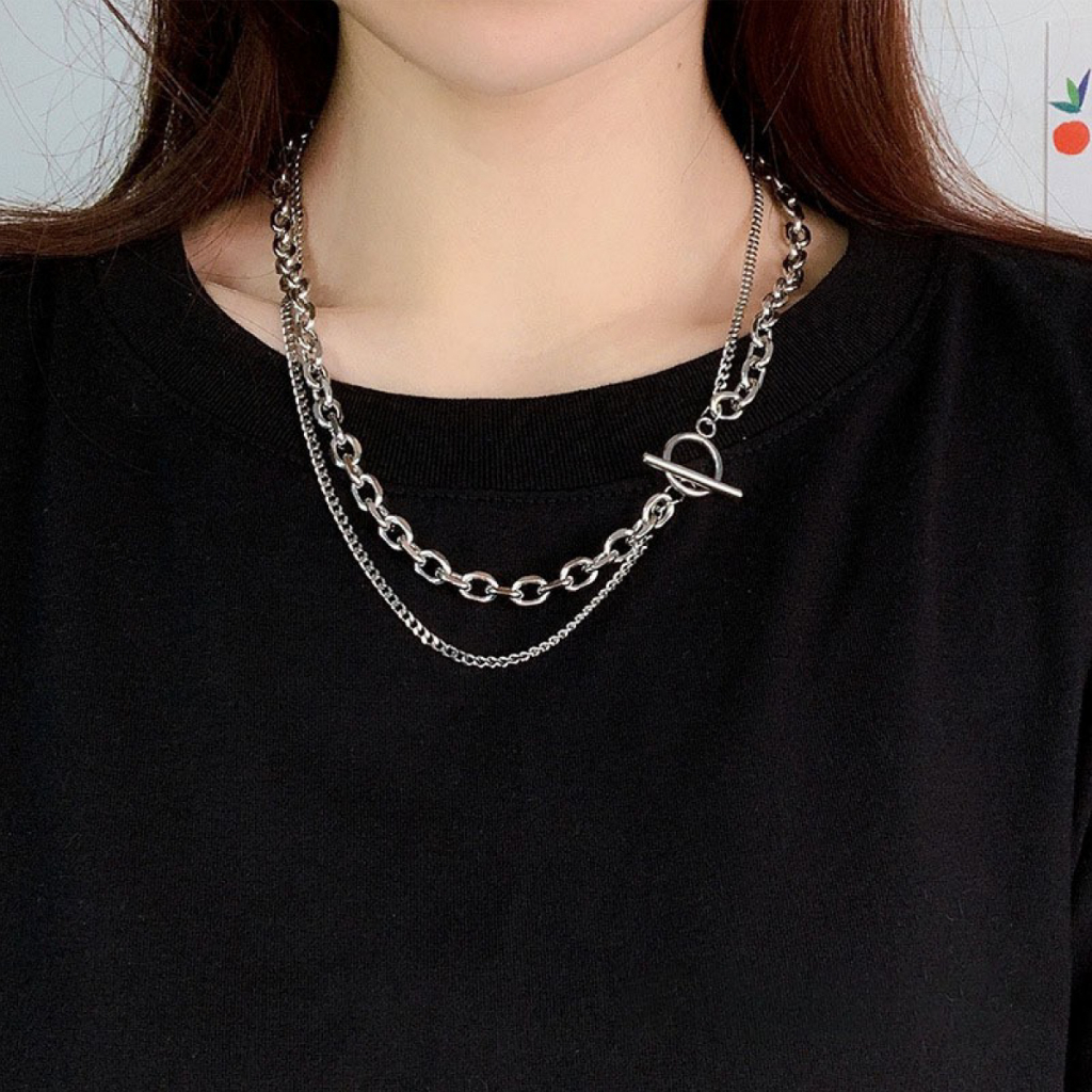 Dây Chuyền Hai Lớp Nam Nữ Thép Titan Không Gỉ Vòng Cổ Nam Nữ Thời Trang Xích Đôi 2 Lớp Cá Tính | Fancy.