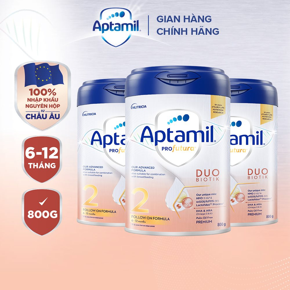 Combo 3 Sữa công thức Aptamil Profutura Duobiotik 2 cho bé 6-12 tháng tuổi (800g)