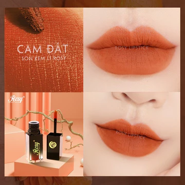 Son kem ROSY Lì < Màu Cam Đất> Son Không chì ,Son lì lâu trôi, lên môi mềm mịn