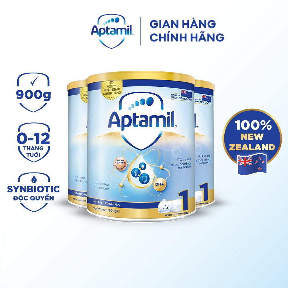 Combo 3 Sữa bột Aptamil New Zealand hộp thiếc số 1 (900g/lon) cho bé 0-12 tháng tuổi