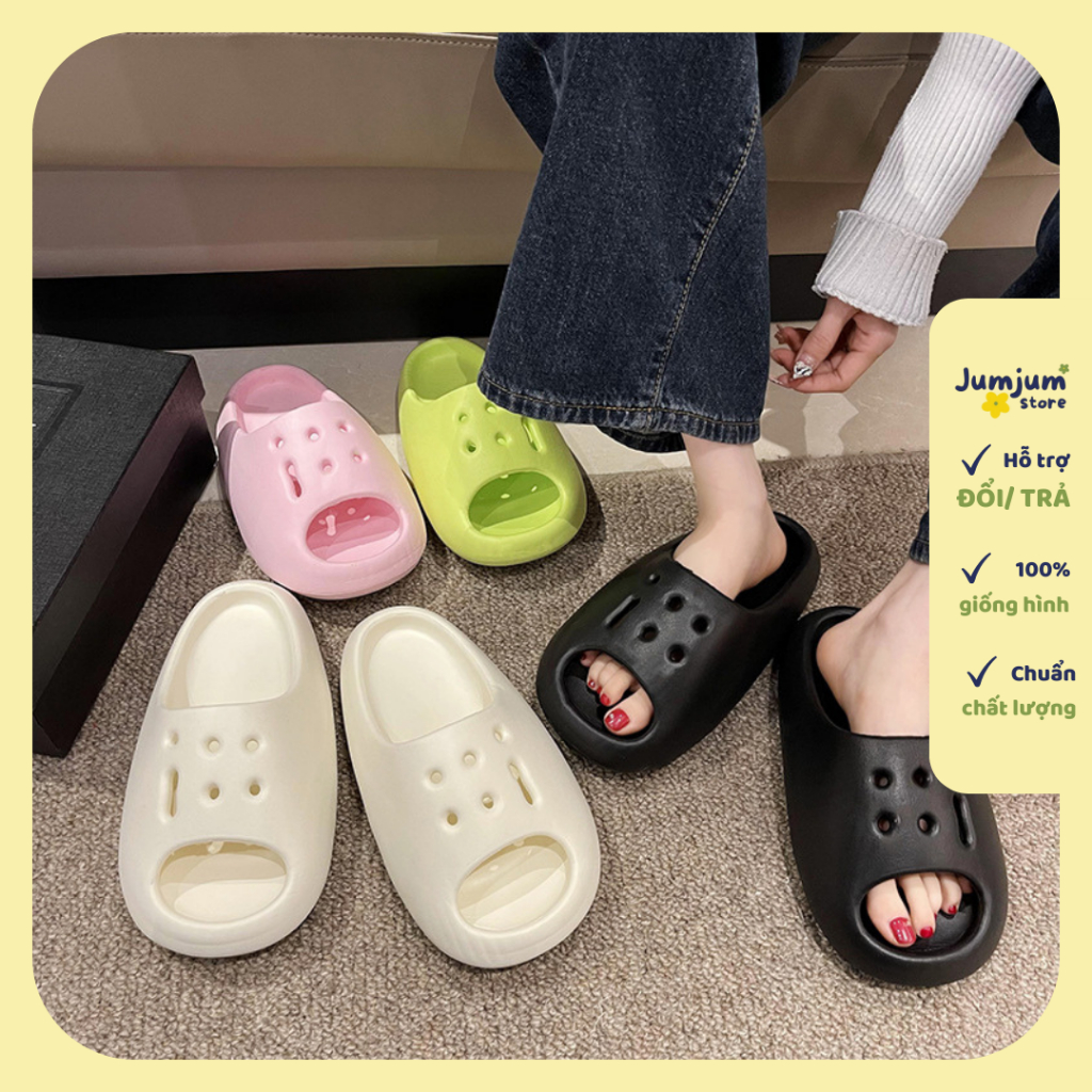 JJBQ1 - Dép bánh mi quai nam nữ nhựa EVA hoạ tiết lỗ thoáng khí êm chân đúc dày 3.5 (cm) ( Gắn charm theo nhu cầu )