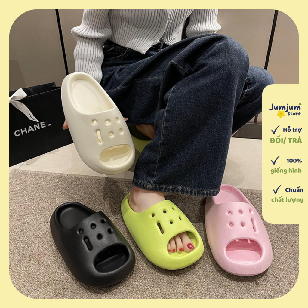 JJBQ1 - Dép bánh mi quai nam nữ nhựa EVA hoạ tiết lỗ thoáng khí êm chân đúc dày 3.5 (cm) ( Gắn charm theo nhu cầu )