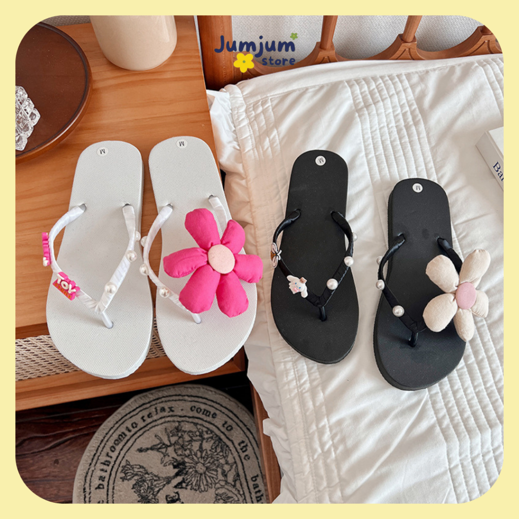 [ HCM - có sẵn ] Dép xỏ ngón nữ đính hoa và charm kháng nước chống trơn trượt mùa hè xinh xắn êm chân mùa hè đế 1.5 (cm)