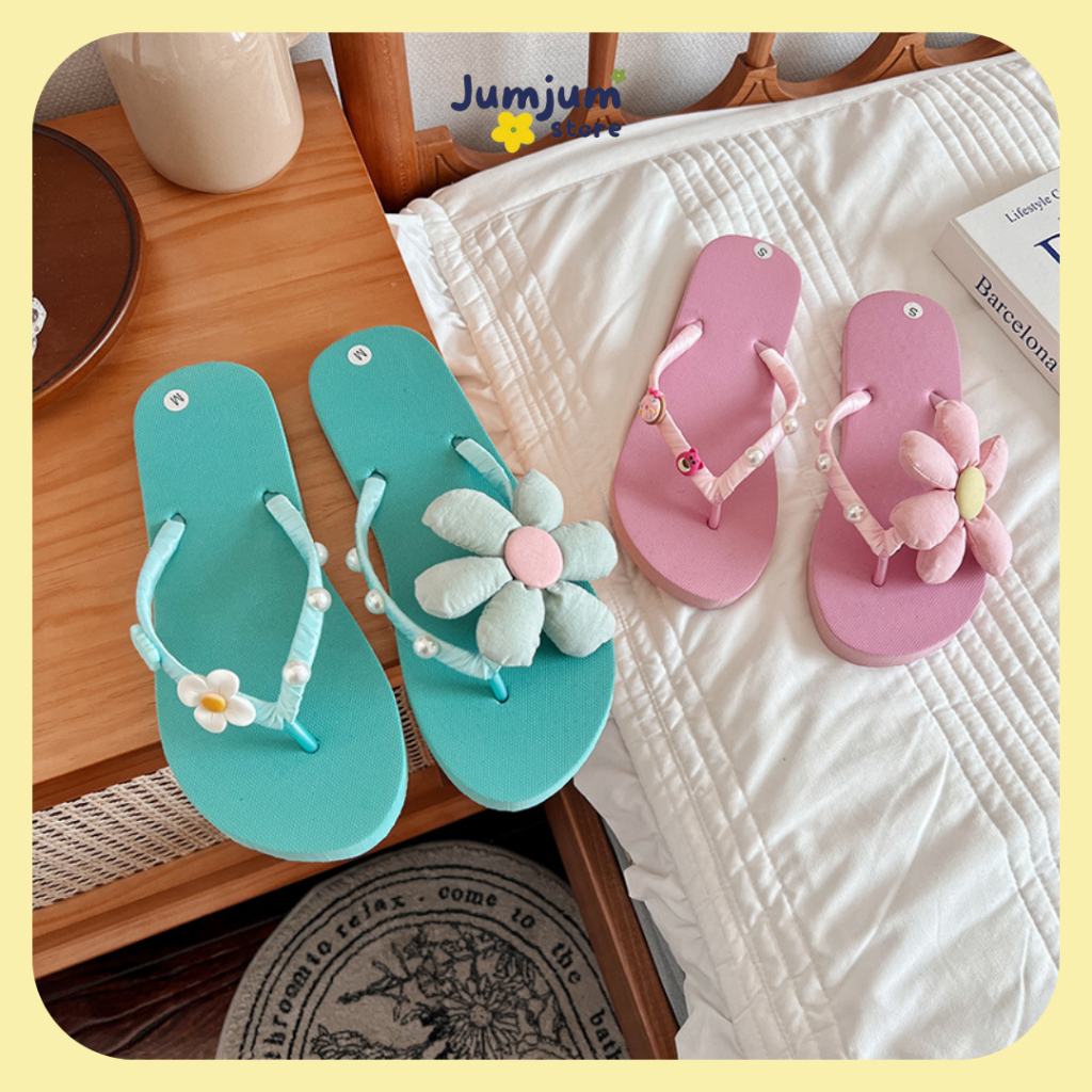 [ HCM - có sẵn ] Dép xỏ ngón nữ đính hoa và charm kháng nước chống trơn trượt mùa hè xinh xắn êm chân mùa hè đế 1.5 (cm)