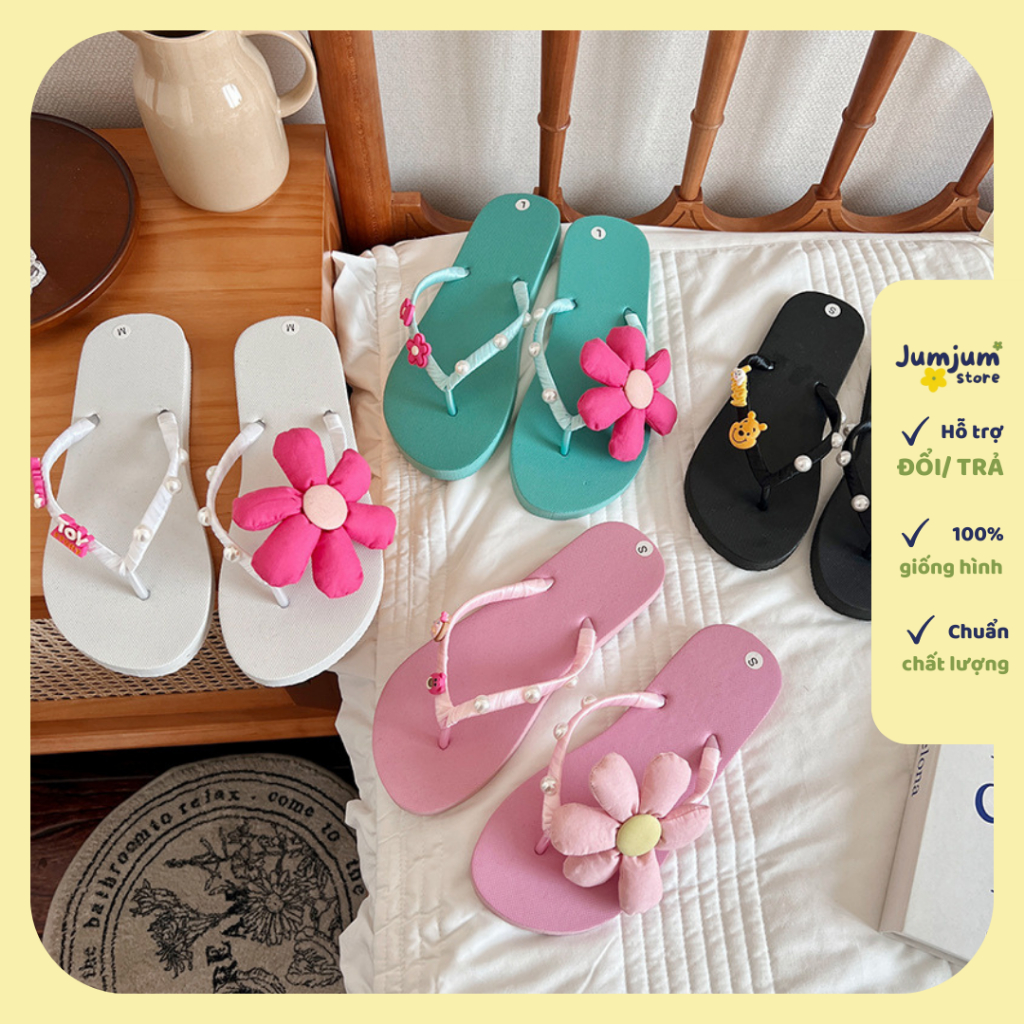 [ HCM - có sẵn ] Dép xỏ ngón nữ đính hoa và charm kháng nước chống trơn trượt mùa hè xinh xắn êm chân mùa hè đế 1.5 (cm)