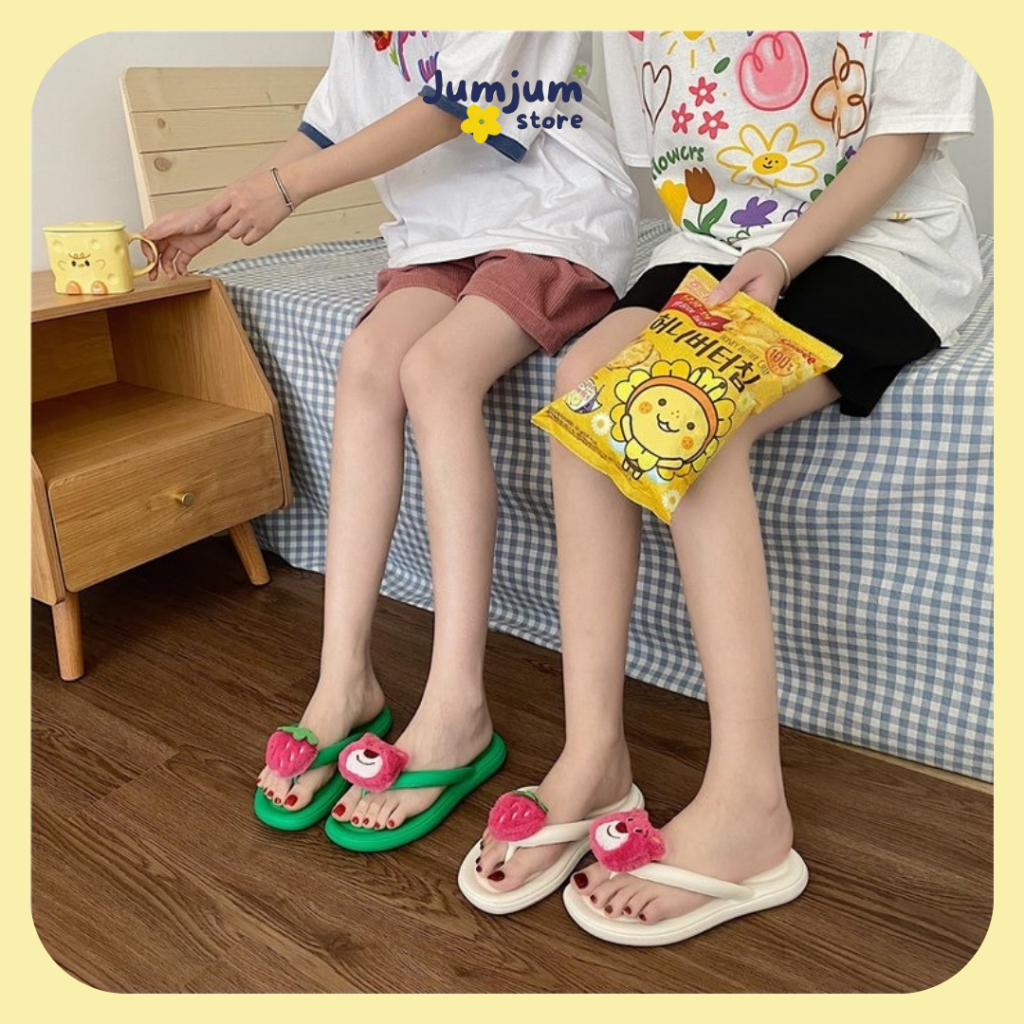 Dép kẹp xỏ ngón nữ gấu dâu đế xuồng 1.5 (cm) êm chân mùa hè kháng nước | JJKEPGD1