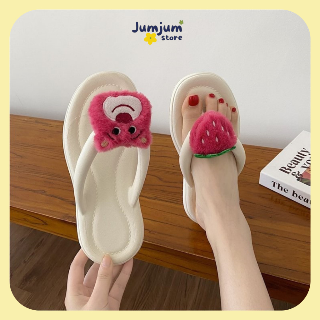 Dép kẹp xỏ ngón nữ gấu dâu đế xuồng 1.5 (cm) êm chân mùa hè kháng nước | JJKEPGD1