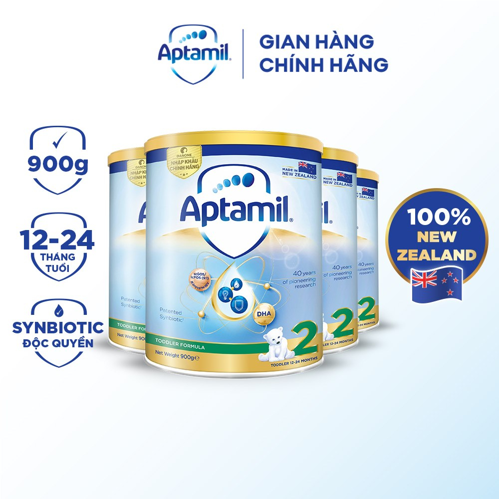 Combo 4 Sữa bột Aptamil New Zealand hộp thiếc số 2 (900g/lon) cho bé 12-24 tháng tuổi