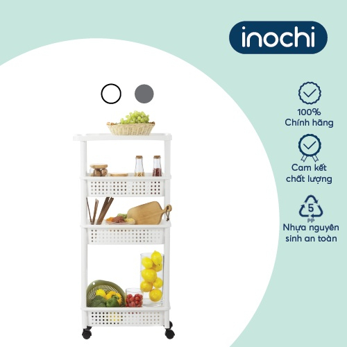KỆ DI ĐỘNG 4 tầng đa năng có bánh xe Tokyo Inochi -  dùng cho nhà tắm, nhà bếp chắc chắn, tiện lợi