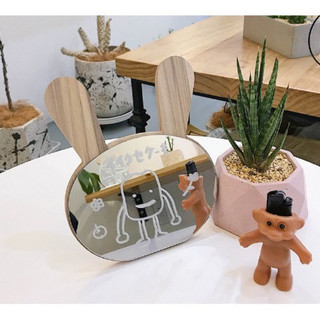 Gương soi để bàn, gương trang điểm gỗ decor phòng thỏ và gấu