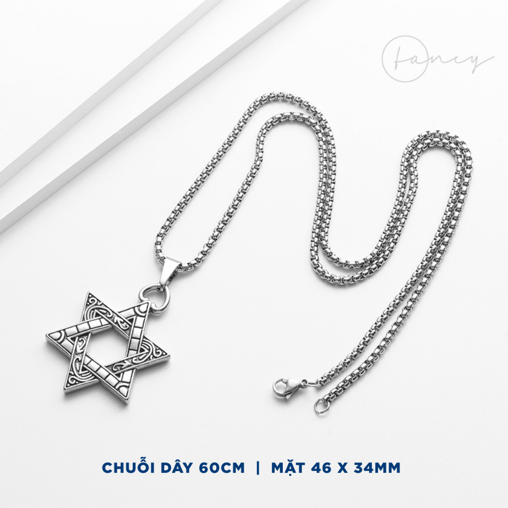 Dây Chuyền Nam Nữ Titan Không Gỉ Ngôi Sao David 6 Cánh dây chuyền nam inox