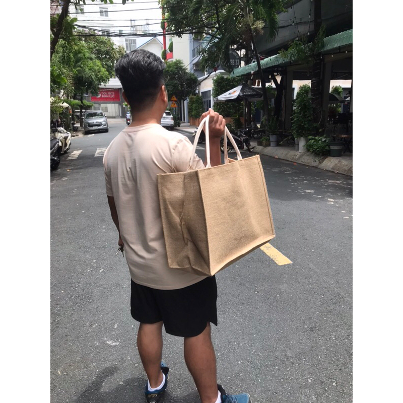 Túi cói bố trơn siêu to khổng lồ CÓ DÂY KÉO & KHÔNG DÂY KÉO 🐷