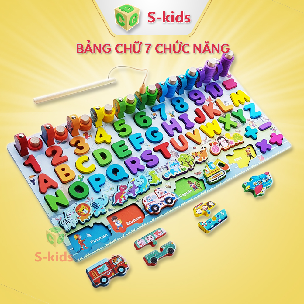 Ảnh Đồ chơi bảng chữ cái thông minh S-kids, bộ trò chơi câu cá và ghép số học bằng gỗ cho bé. 1