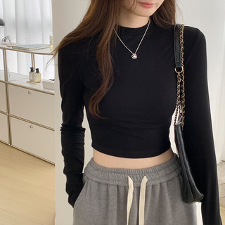 Áo Croptop Nữ Tay Dài Trơn Cổ Tròn Basic Ôm Body Tôn Dáng Chất Thun Gân Co Giãn TD02 RYSO STORE