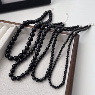 n1083 Vòng cổ chuỗi hạt đen phong cách thời trang thanh lịch cho nam nữ D1