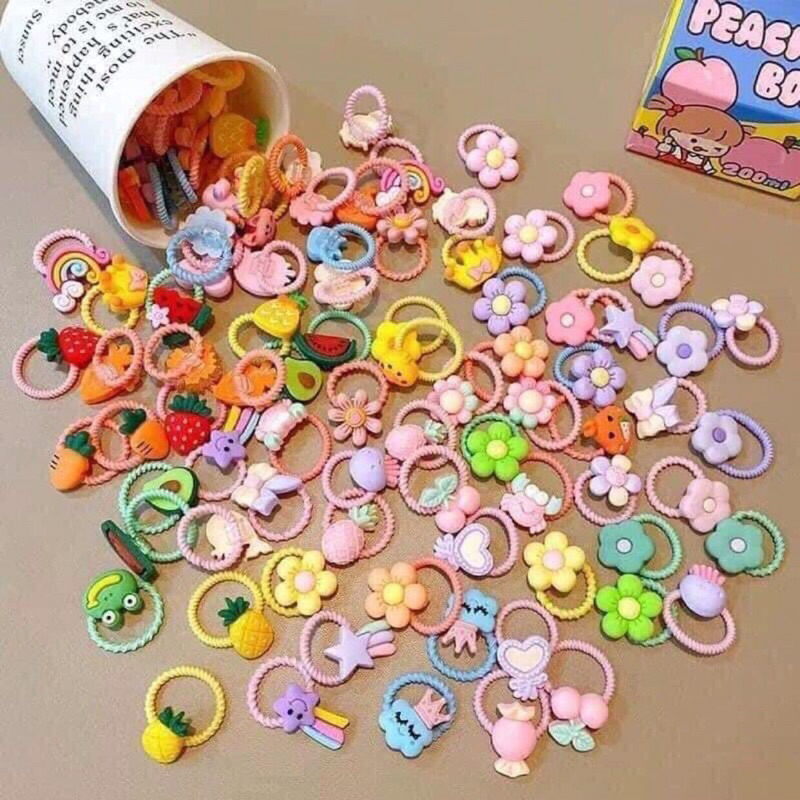 Dây buộc tóc cho bé gái set 50 chun buộc tóc nhiều màu đáng yêu (tuyển   )