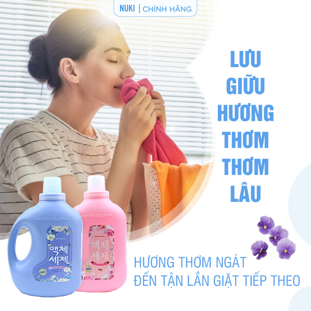 Can Nước Giặt Quần Áo Nuki Blue Hương Thơm Dịu Nhẹ 2kg Mềm Vải Thơm Lâu, Không Kích Ứng Phù Hợp Với Mọi Loại Quần Áo