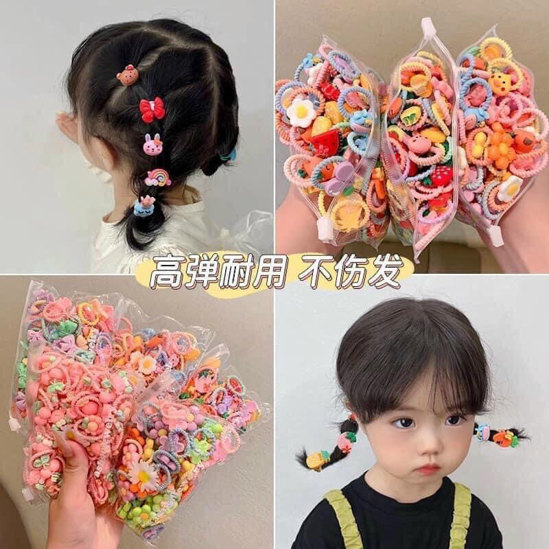 Dây buộc tóc cho bé gái set 50 chun buộc tóc nhiều màu đáng yêu (tuyển   )