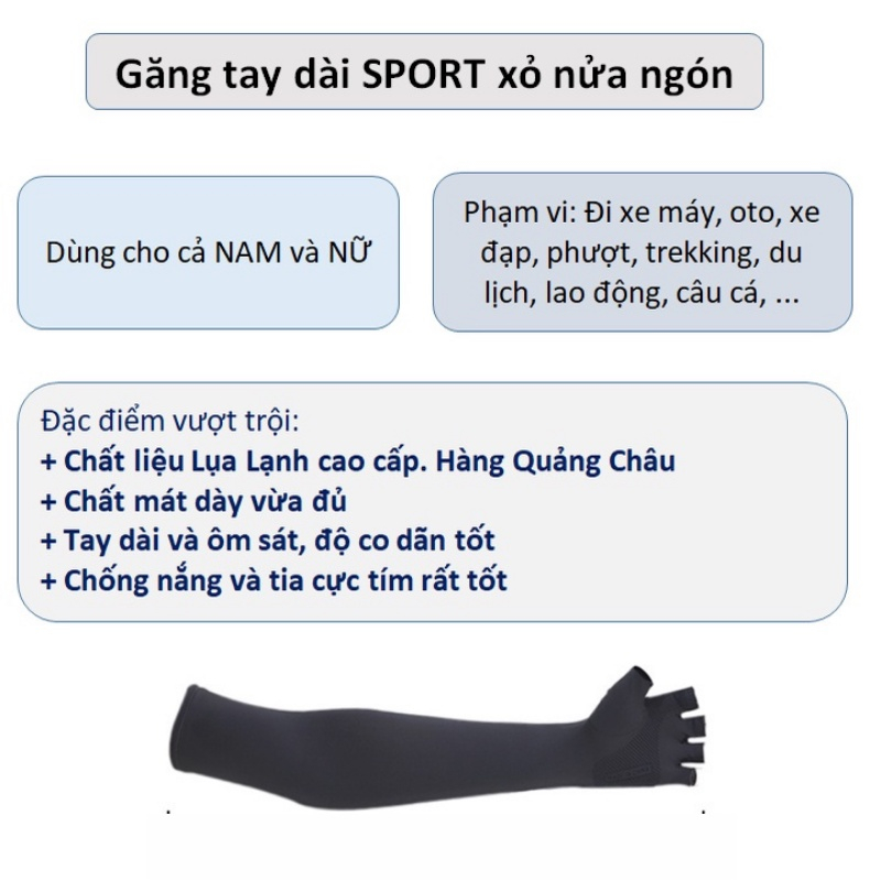 Bao tay chống nắng nam nữ SPORT găng tay chống nắng có xỏ ngón,vân chống trượt tia UV