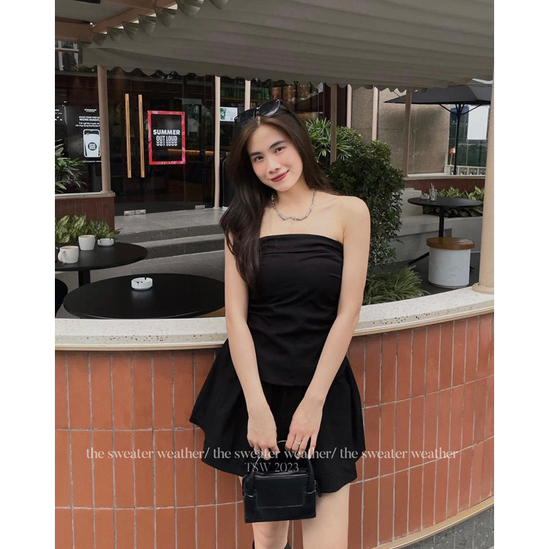 Set áo ống quây nhún eo kèm chân váy xoè ngắn the.sweaterweather TSW (ảnh thật)