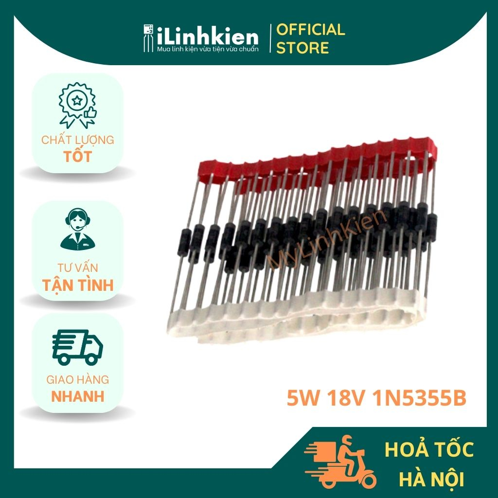 10 Diodes Zener 1N5355B 5W 18V - Boîtier DO201AE, THT, Tolérance ±5% (Pack De 10)