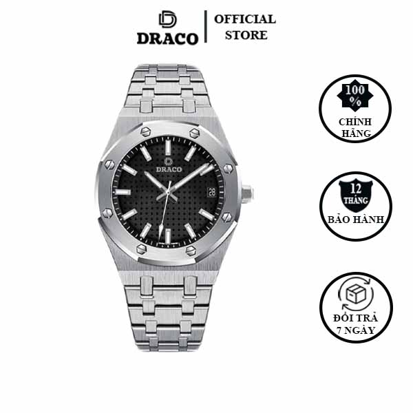 Đồng hồ nam Draco D22-DR04 “Revolution Watch” đen kết hợp chất liệu kim loại màu bạc - thời trang nam thể thao