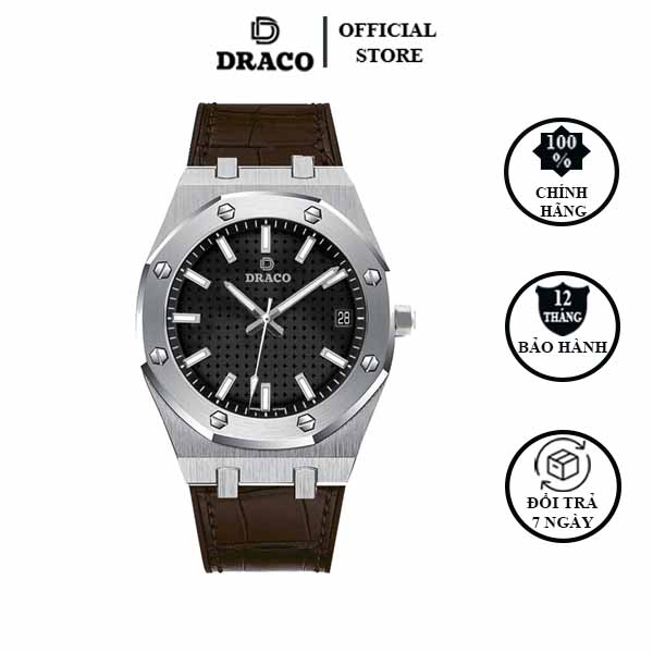 Đồng hồ nam Draco D22-DR04 “Revolution Watch” đen kết hợp chất liệu dây da bò màu nâu - thời trang nam thể thao